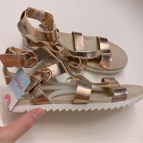 Cat & Jack Girls' Ellie Gladiator Sandals rose, gold metallic big girls size 4 - Picture 2 of 5